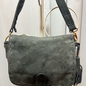 Elegant Gray Suede Shoulder Bag